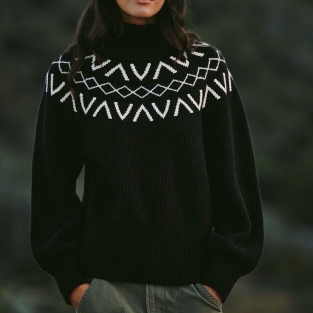 NWT Varley Marcie Fairisle Yoke Knit Sweater - Black